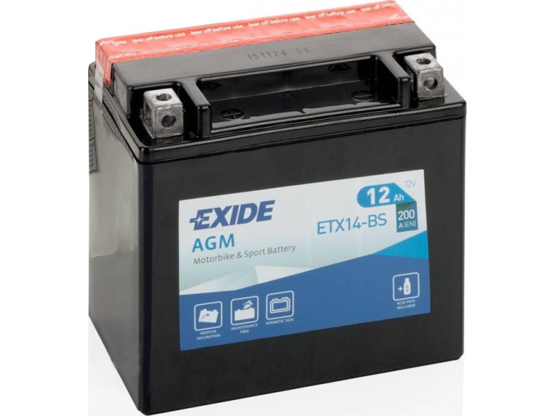 Акумулятор EXIDE (ETX14-BS) 12Ah-12v, EN200