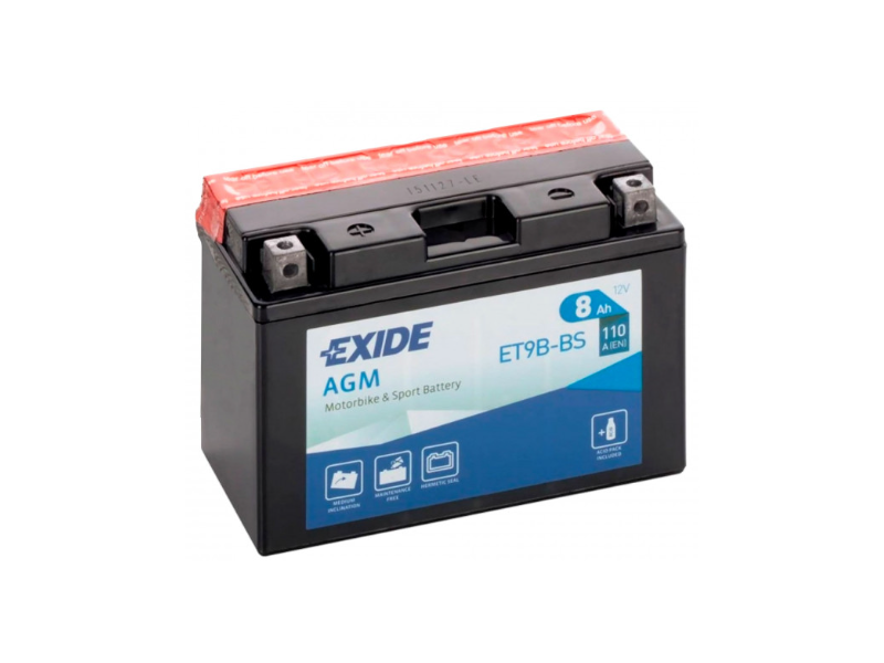 Акумулятор  EXIDE AGM (ET9B-BS) 8Ah-12v, L, EN110