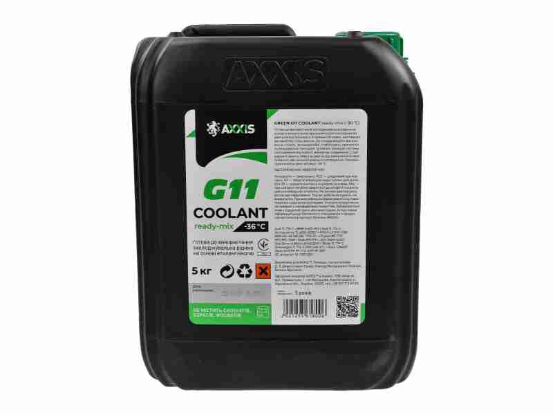 Антифриз AXXIS GREEN G11 Сoolant Ready-Mix -36°C (зелений) 5 кг (AX-P999-G11Gr RDM5)